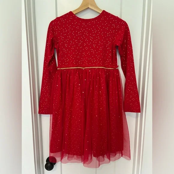 Hanna Andersson: Shimmer Star Dress in Soft Tulle Red with Gold Sparkle: Size 12 - Picture 2 of 6